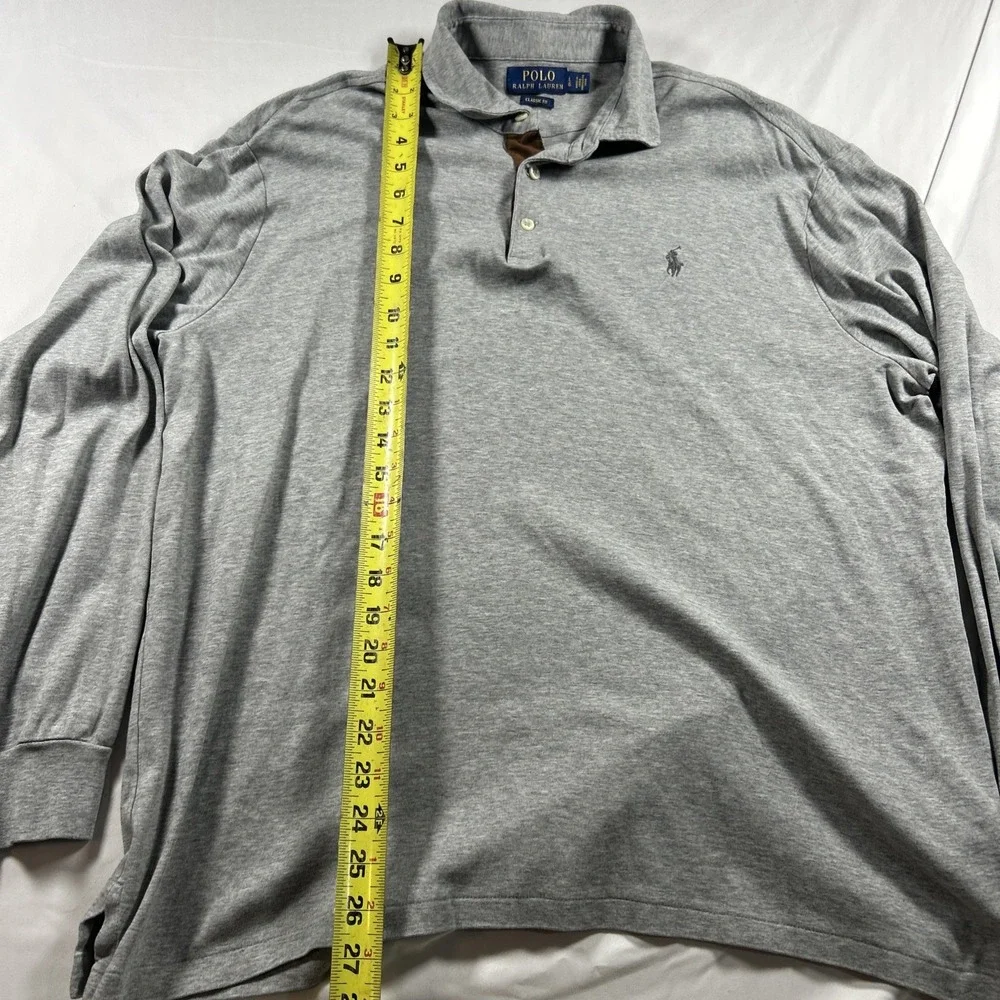 Polo Ralph Lauren Polo Shirt Mens Large Gray Long Sleeve Classic Fit Pony Logo